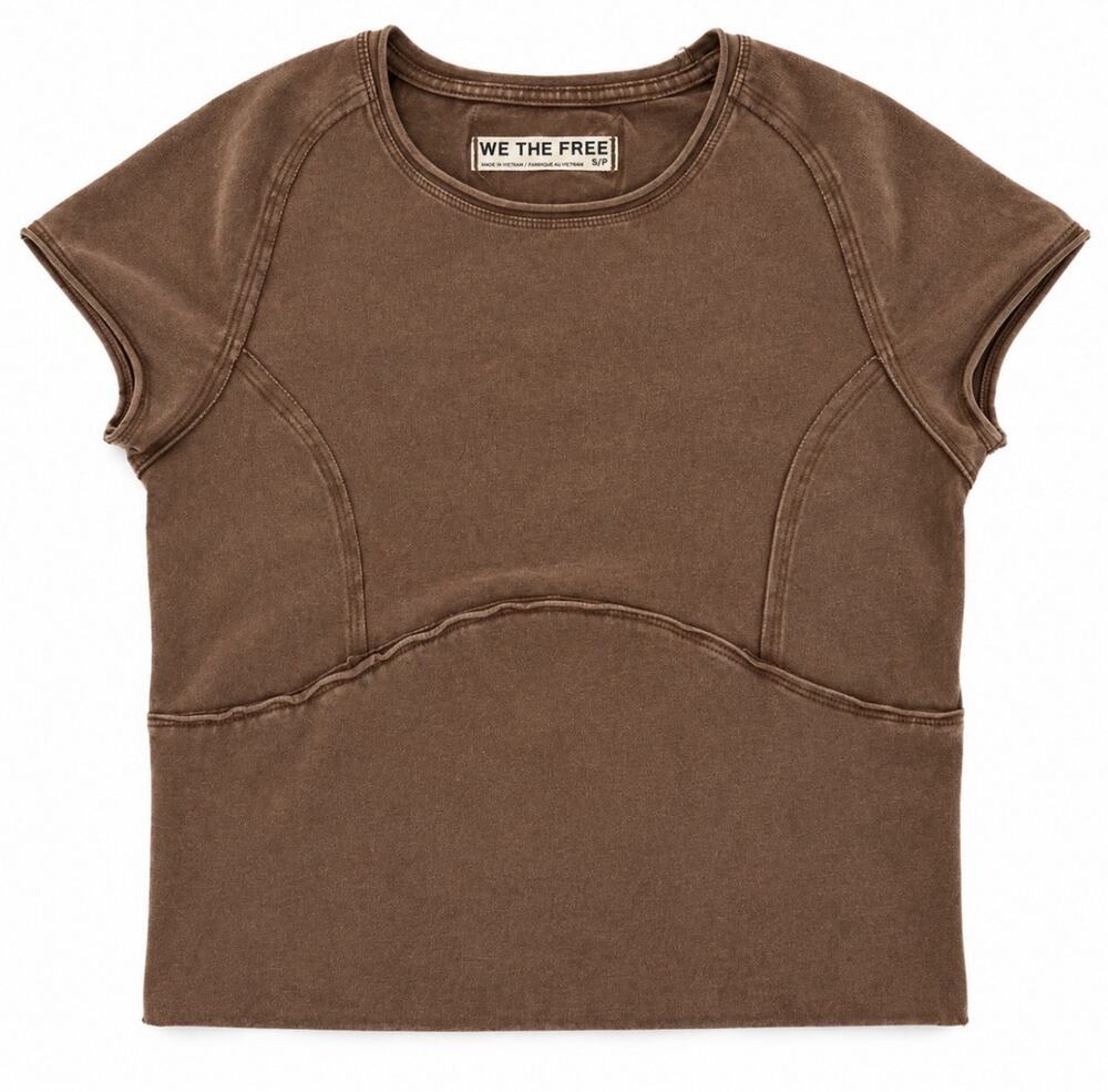 Free People We The Free Brown Washed Seamed Cropped Baby Tee Women’s Small